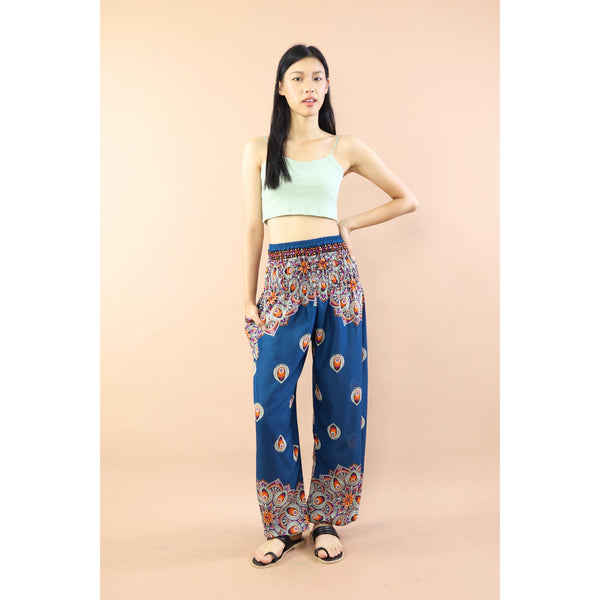 Mandala Flower Women Harem Pants in Ocean Blue