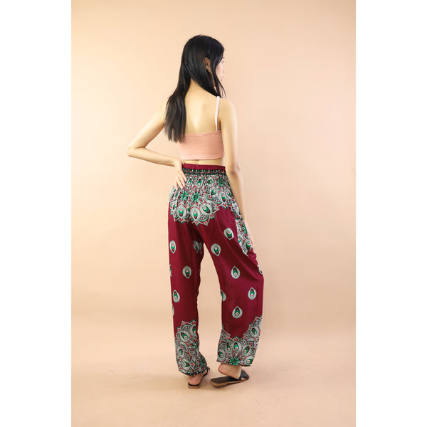 Mandala Flower Women Harem Pants in Burgundy