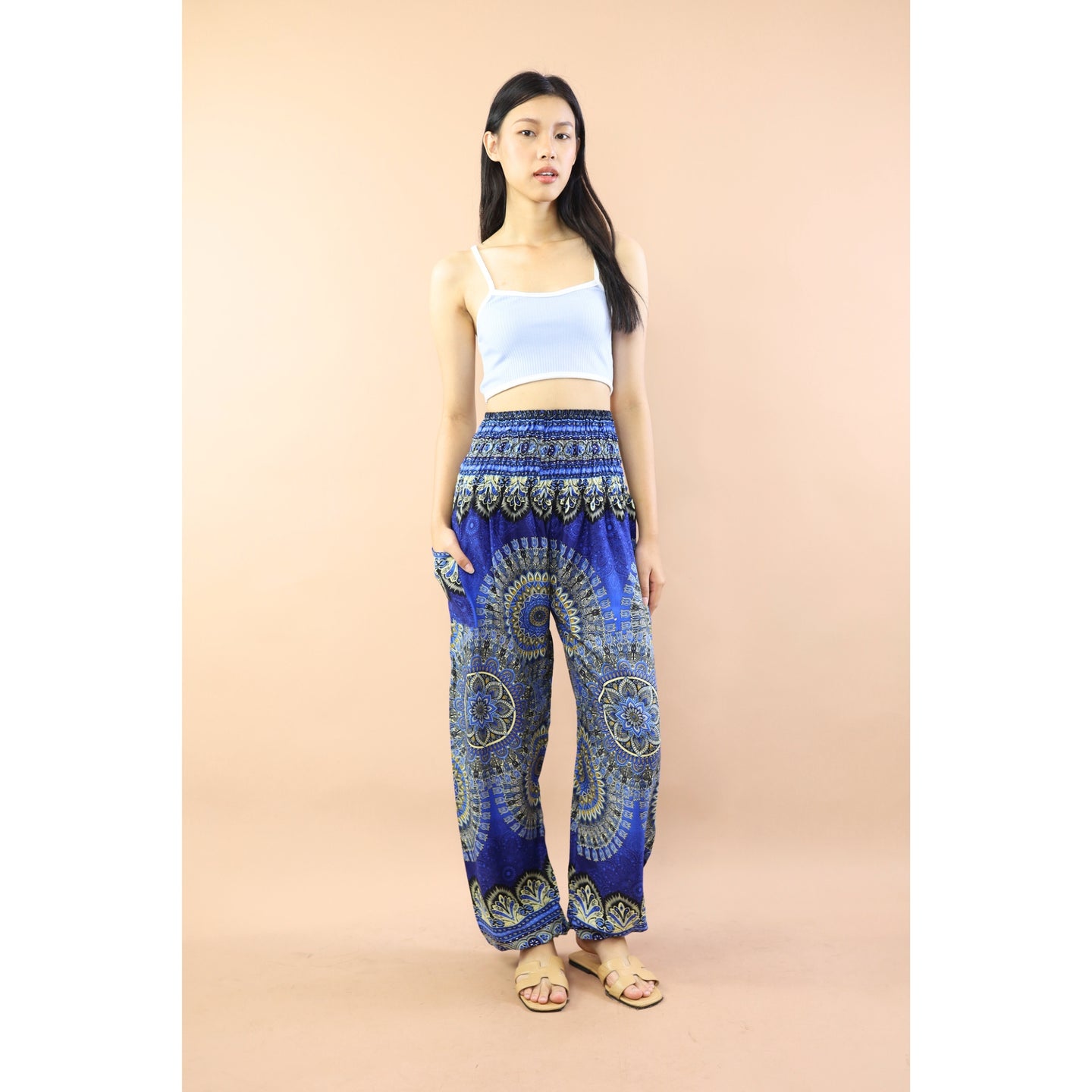 Vivid Mandala Women Harem Pants in Navy Blue