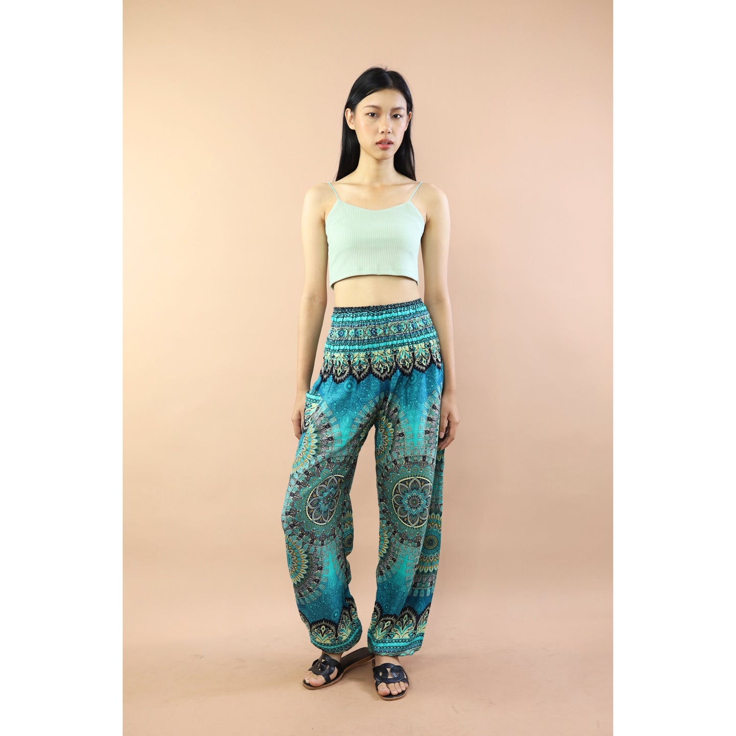 Vivid Mandala Women Harem Pants in Ocean Blue