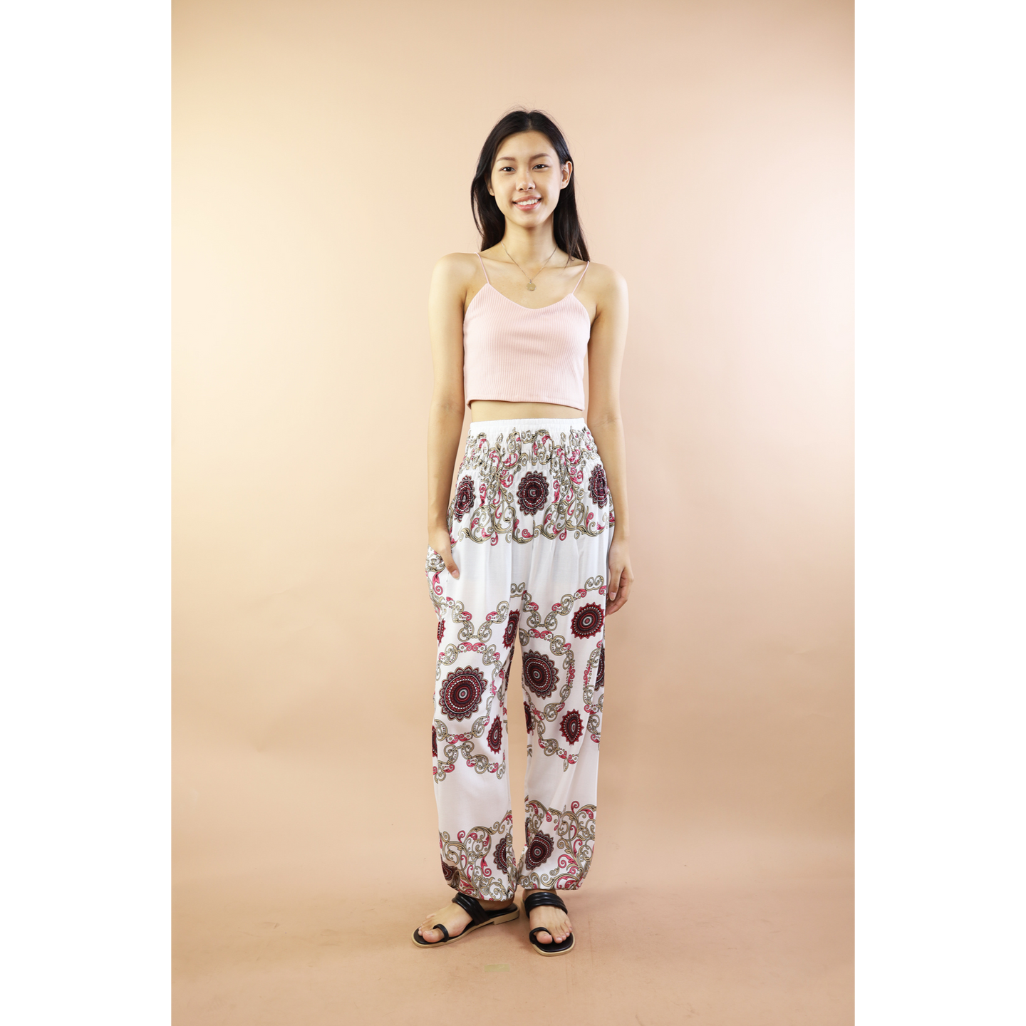 Mandala Chain Women Harem Pants In White Red PP0004 020388 05