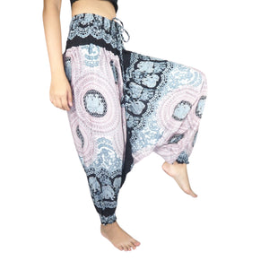 Mandala Elephant  Unisex Aladdin drop crotch pants in White PP0056 020071 03