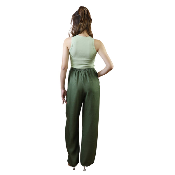Solid Color Unisex Drawstring Wide Leg Pants in Olive PP0216 020000 13