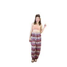 Load image into Gallery viewer, Striped elephant Drawstring Genie Pants in Red PP0318 020053 03