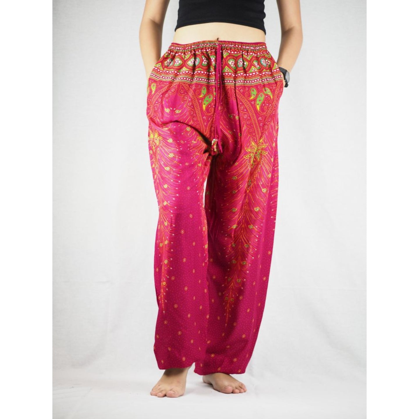 Peacock Unisex Drawstring Genie Pants in Pink PP0110 020008 01