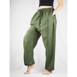 Solid Color Unisex Drawstring Genie Pants in Olive PP0110 020000 13