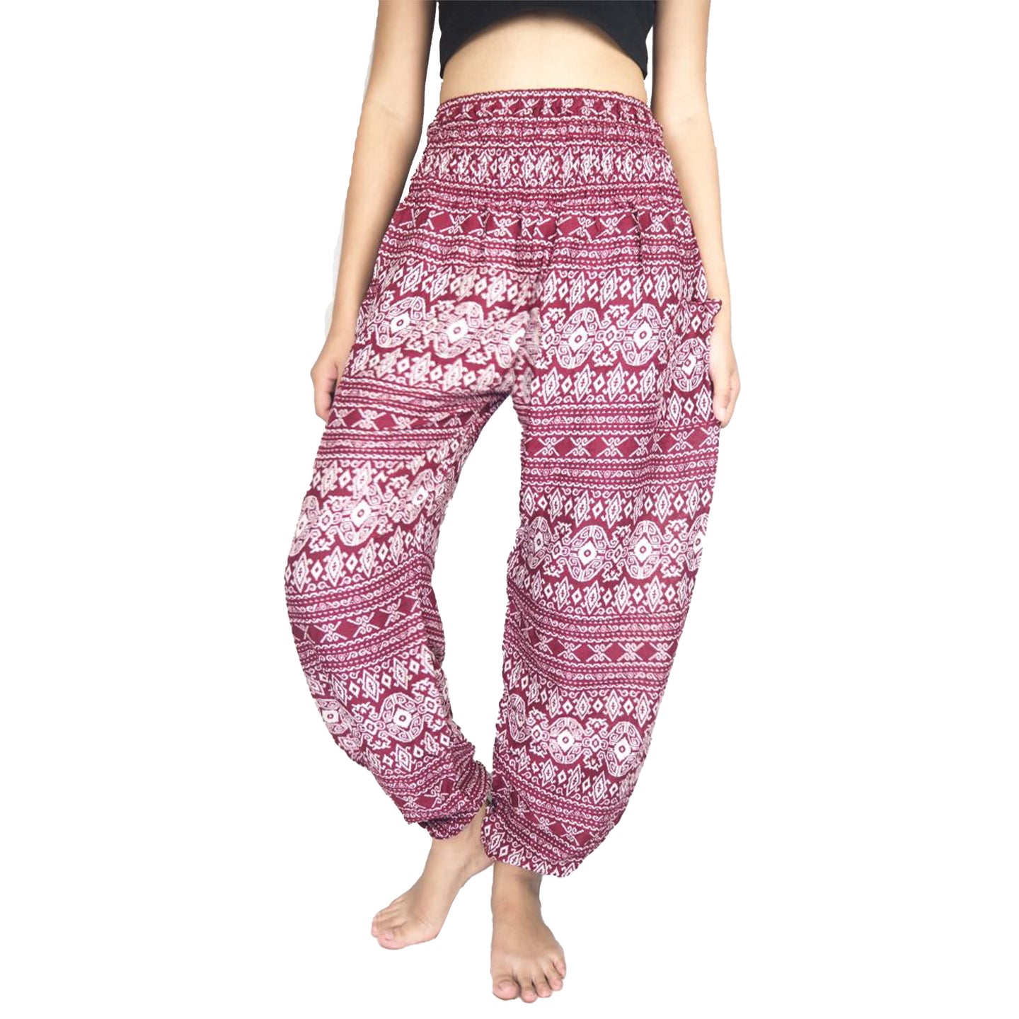 Hilltribe strip women's harem pants in Red PP0004 020049 04