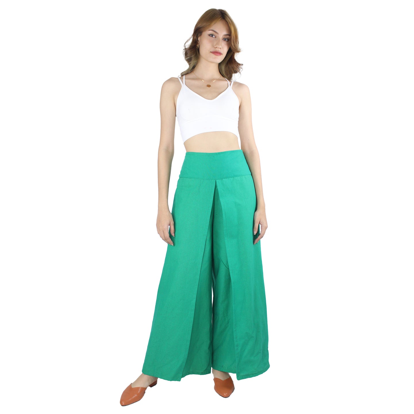 Solid Color Light Cotton Palazzo Pants in Green PP0076 010000 20