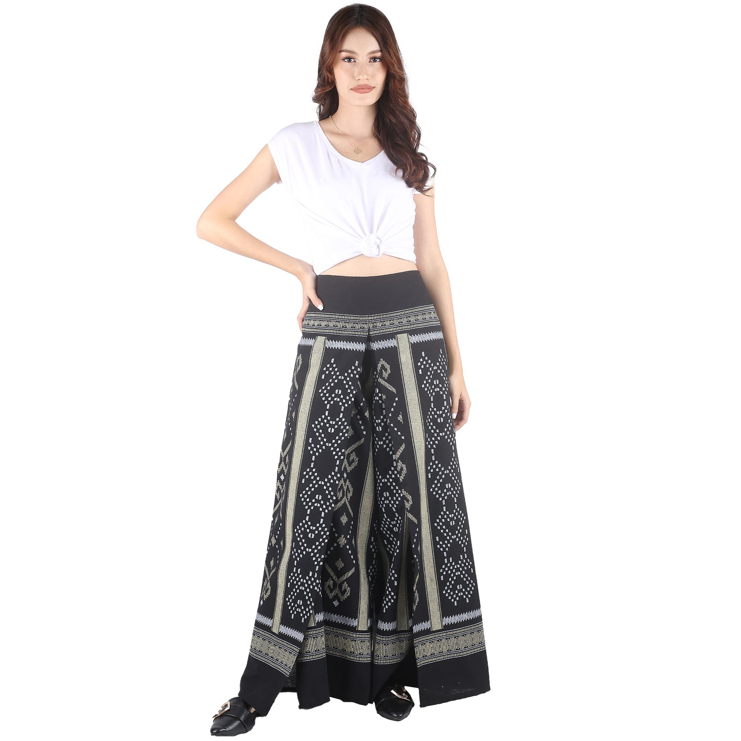 Ikat stripe Unisex Cotton Palazzo pants in Black PP0076 010089 01