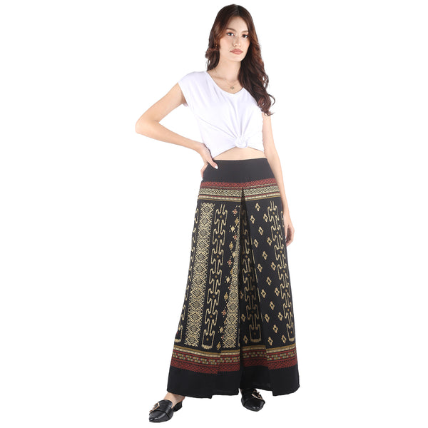 Ikat Geometric Folklore Batik stripe Unisex Cotton Palazzo pants in Black PP0076 010090 01