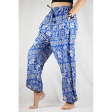 Load image into Gallery viewer, African Elephant Unisex Drawstring Genie Pants in Bright Navy PP0110 020004 06
