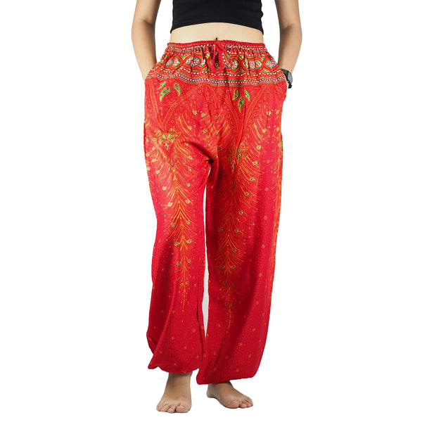 Peacock Unisex Drawstring Genie Pants in Red PP0110 020008 05