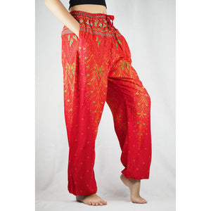 Peacock Unisex Drawstring Genie Pants in Red PP0110 020008 05