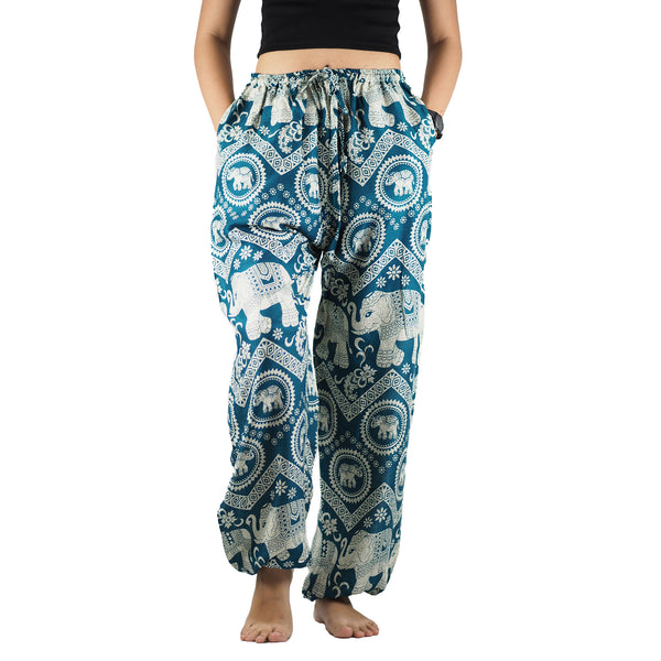 Buddha Elephant Unisex Drawstring Genie Pants in Green PP0110 020009 01