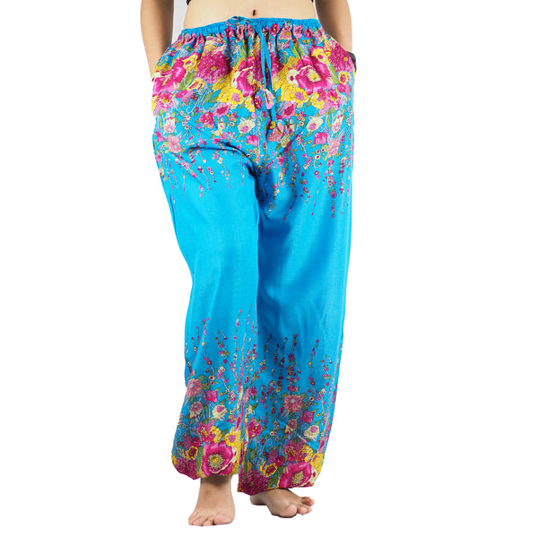 Floral Royal Unisex Drawstring Genie Pants in Blue PP0110 020010 02