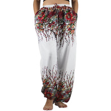 Load image into Gallery viewer, Floral Royal Unisex Drawstring Genie Pants in White Red PP0110 020010 03