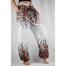 Load image into Gallery viewer, Floral Royal Unisex Drawstring Genie Pants in White Red PP0110 020010 03