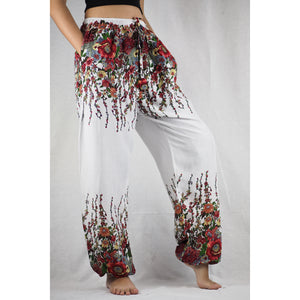 Floral Royal Unisex Drawstring Genie Pants in White Red PP0110 020010 03