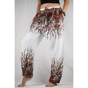 Floral Royal Unisex Drawstring Genie Pants in White Red PP0110 020010 03