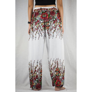 Floral Royal Unisex Drawstring Genie Pants in White Red PP0110 020010 03