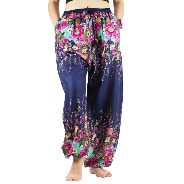 Floral Royal Unisex Drawstring Genie Pants in Navy PP0110 020010 08