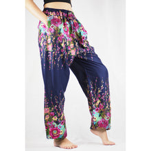 Load image into Gallery viewer, Floral Royal Unisex Drawstring Genie Pants in Navy PP0110 020010 08