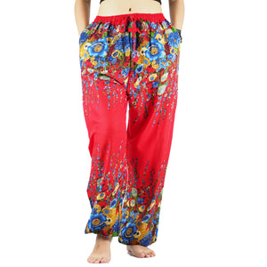 Floral Royal Unisex Drawstring Genie Pants in Red PP0110 020010 10