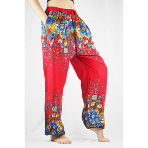 Floral Royal Unisex Drawstring Genie Pants in Red PP0110 020010 10