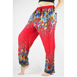 Floral Royal Unisex Drawstring Genie Pants in Red PP0110 020010 10