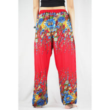 Load image into Gallery viewer, Floral Royal Unisex Drawstring Genie Pants in Red PP0110 020010 10