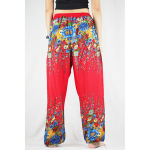 Floral Royal Unisex Drawstring Genie Pants in Red PP0110 020010 10