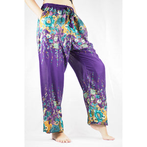 Floral Royal Unisex Drawstring Genie Pants in Purple PP0110 020010 12