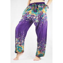 Load image into Gallery viewer, Floral Royal Unisex Drawstring Genie Pants in Purple PP0110 020010 12