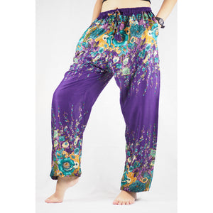 Floral Royal Unisex Drawstring Genie Pants in Purple PP0110 020010 12