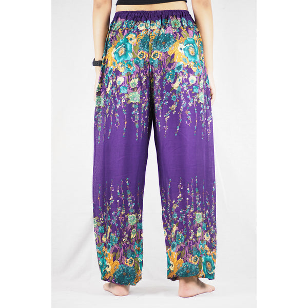 Floral Royal Unisex Drawstring Genie Pants in Purple PP0110 020010 12