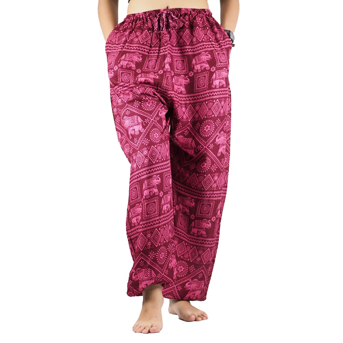Elephant Stamp Unisex Drawstring Genie Pants in Red PP0110 020013 01