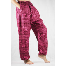 Load image into Gallery viewer, Elephant Stamp Unisex Drawstring Genie Pants in Red PP0110 020013 01