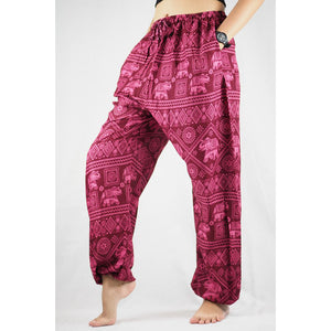 Elephant Stamp Unisex Drawstring Genie Pants in Red PP0110 020013 01