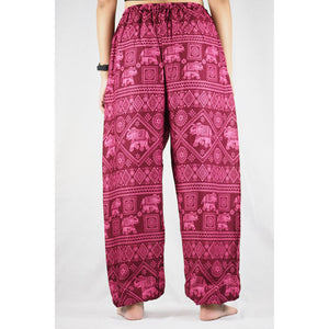 Elephant Stamp Unisex Drawstring Genie Pants in Red PP0110 020013 01