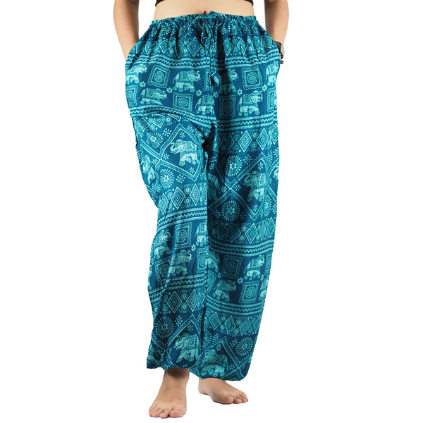 Elephant Stamp Unisex Drawstring Genie Pants in Ocean Blue PP0110 020013 04