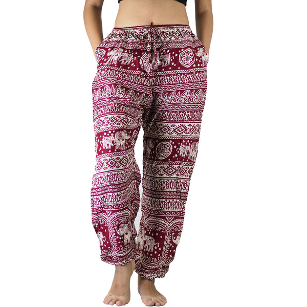 Elephant Temple Unisex Drawstring Genie Pants in Red PP0110 020014 05