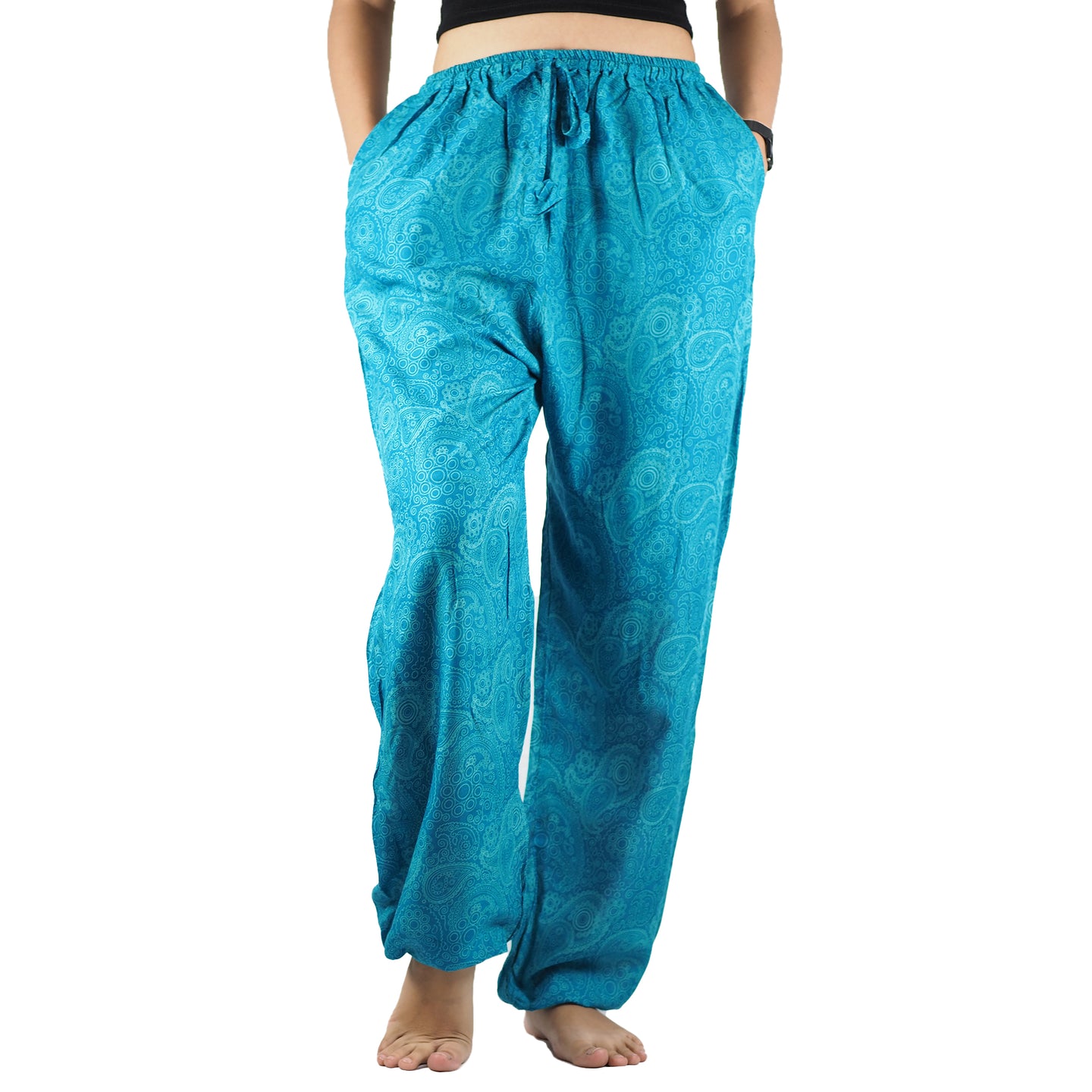 Paisley Mistery Unisex Drawstring Genie Pants in Blue PP0110 020016 04