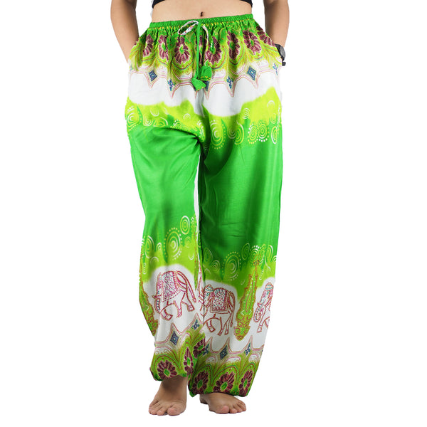 Solid Top Elephant Unisex Drawstring Genie Pants in Green PP0110 020017 02