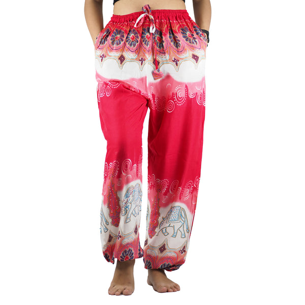 Solid Top Elephant Unisex Drawstring Genie Pants in Red PP0110 020017 05