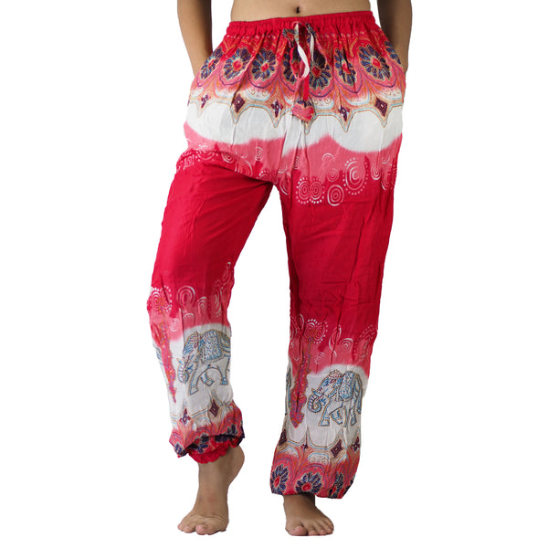 Solid Top Elephant Unisex Drawstring Genie Pants in Bright Red PP0110 020018 05