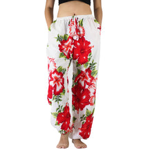 Load image into Gallery viewer, Color flower Unisex Drawstring Genie Pants in Red PP0110 020019 06