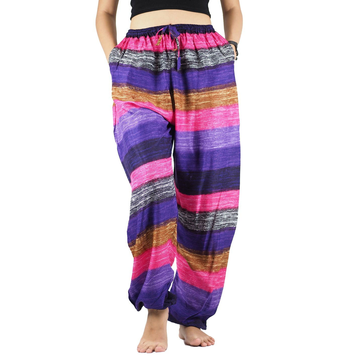 Funny Stripe Unisex Drawstring Genie Pants in Purple PP0110 020021 03