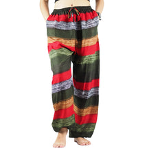 Load image into Gallery viewer, Funny Stripe Unisex Drawstring Genie Pants in Green PP0110 020021 04
