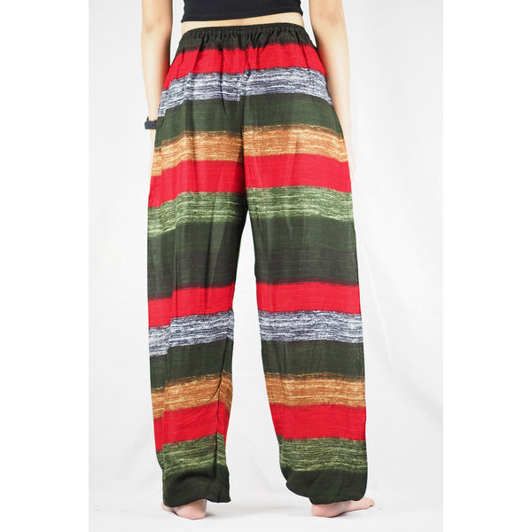Funny Stripe Unisex Drawstring Genie Pants in Green PP0110 020021 04