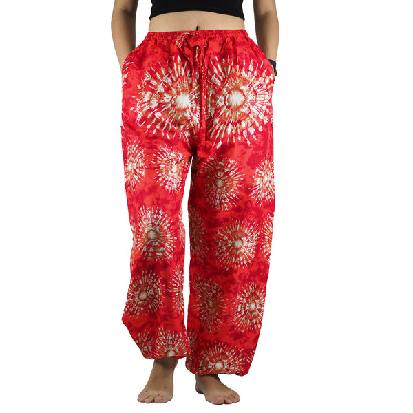 Tie dye Unisex Drawstring Genie Pants in Red PP0110 020039 01